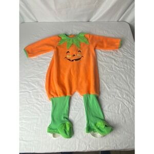 Baby Grand‎ Pumpkin Costume 12 Months Halloween Orange Green Polyster vintage??